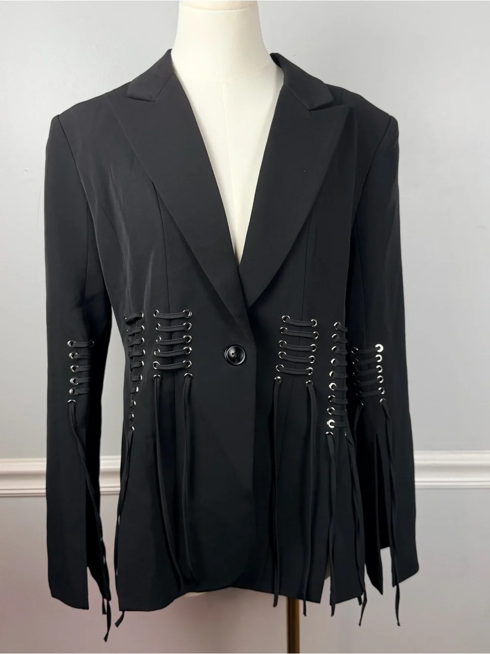 New Vicky and Lucas black lace up blazer jacket size large